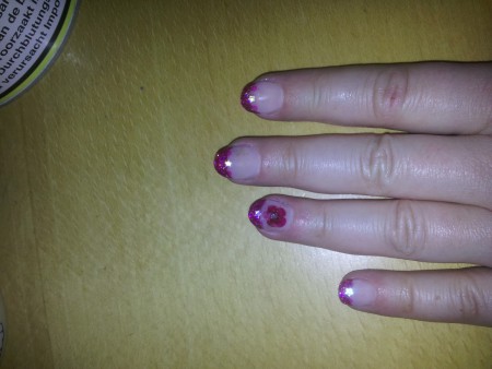 Nagelbedverlenging, extra bling acryl en droogbloem